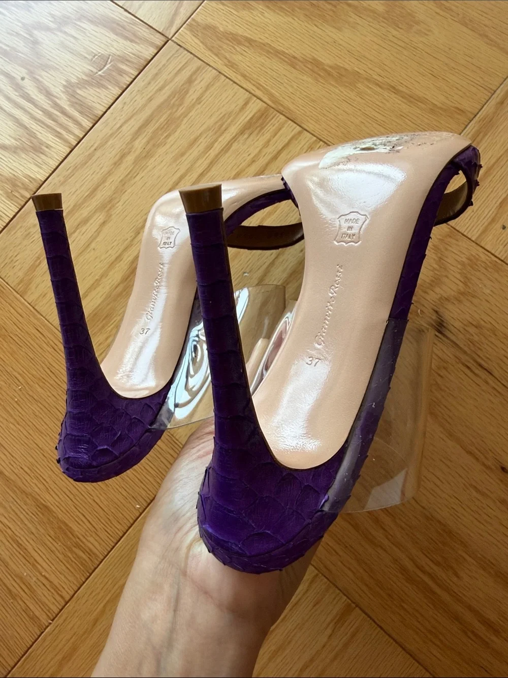 Gianvito Rossi Purple Pointed-Toe Clear PVC Strap Mule Heels 37 6.5 - Picture 5 of 9